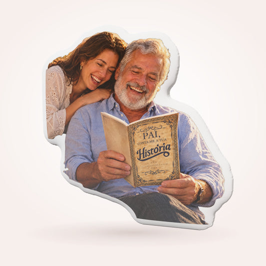 Almofada personalizada com a forma de pai e filha, com margem branca